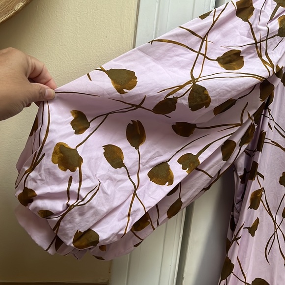 A New Day Lavender dress w/ fun bell sleeves! VNeck with modern art floral print - Picture 3 of 5